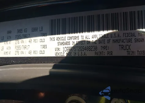 2016 Ram 1500 Tradesman from USA, damaged, VIN 1C6RR7ST2GS408230